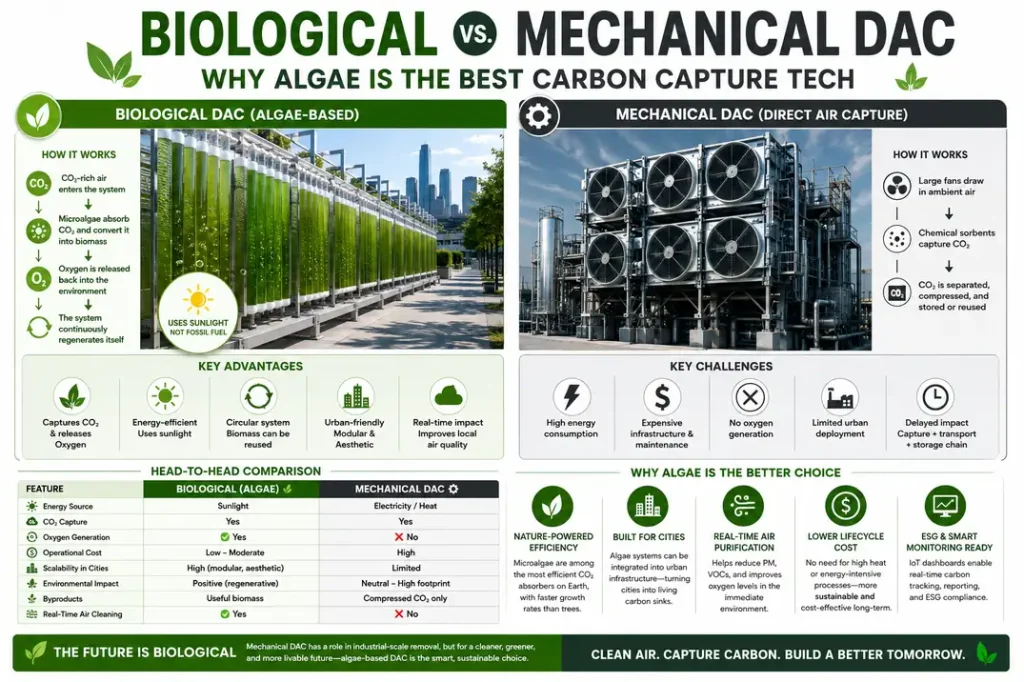 Biological vs. Mechanical DAC: Why Algae is the Best Carbon Capture Tech 1 biological vs mechanical dac 1