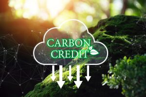 carbon credits concept with CO2 capture and green technology converting emissions into sustainable revenue