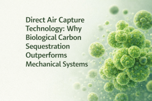 Direct Air Capture technology with microalgae carbon sequestration illustration in green corporate theme