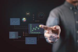 Data analytics dashboard with business intelligence graphs and real-time performance metrics visualization