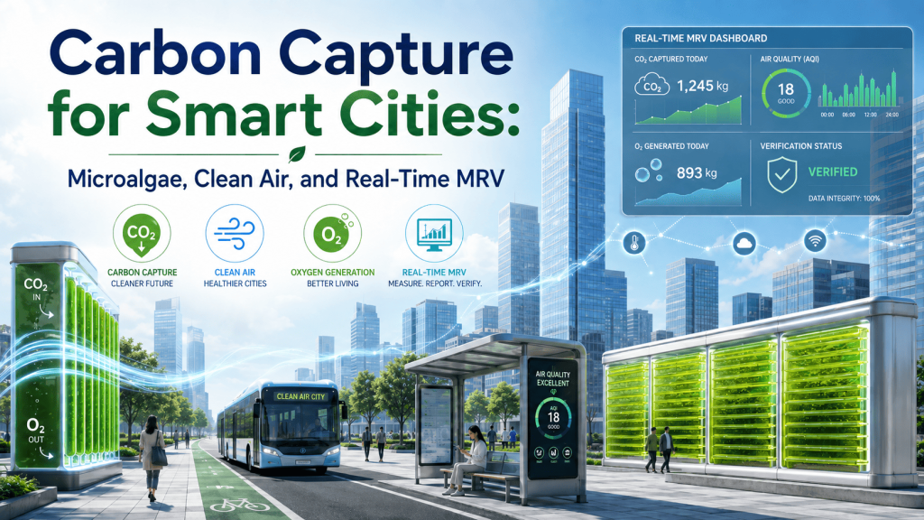 Carbon Capture for Smart Cities using microalgae, clean air systems and real-time MRV monitoring