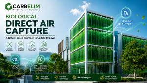 Biological Direct Air Capture technology using microalgae photobioreactors for carbon removal, clean air, oxygen generation, and sustainable city infrastructure by Carbelim.