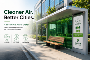 Carbelim Pure Air Bus Shelter using microalgae carbon capture for urban air pollution solutions