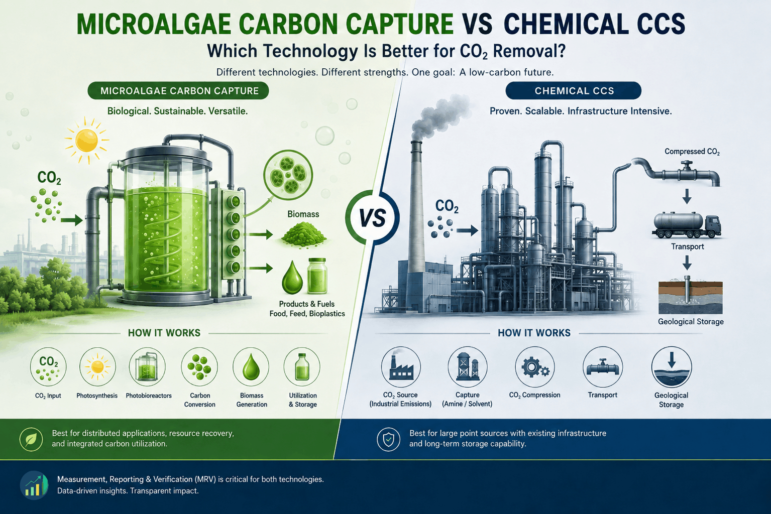 Microalgae Carbon Capture vs Chemical CCS: Which Technology Is Better for CO₂ Removal? 1 Microalgae carbon capture vs chemical CCS comparison