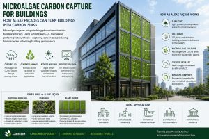 Microalgae carbon capture buildings with algae façade photobioreactors