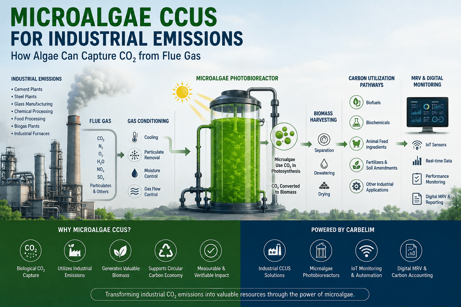 Microalgae CCUS for industrial flue gas CO₂ capture