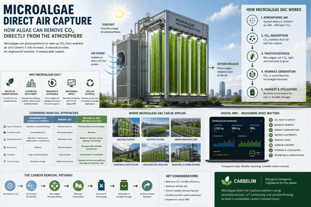 Microalgae direct air capture system for atmospheric CO₂ removal